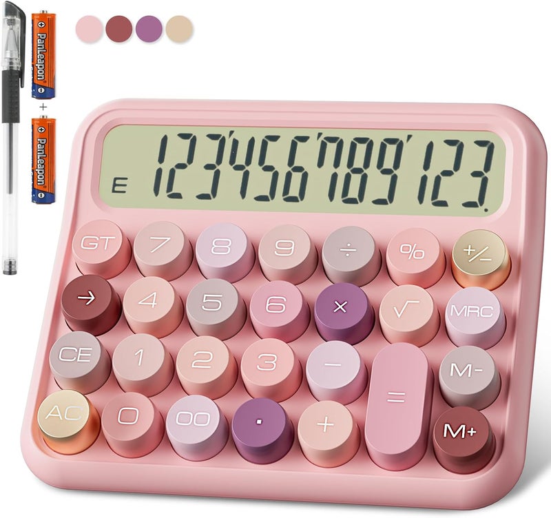Decklit Battery Desk Calculator - 12 Digit Extra Large 5-Inch LCD Display, Big Buttons Easy to Press, 15 Tilt Screen for Kids (Rose) - Image 1